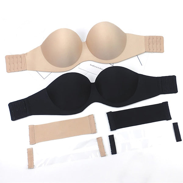 Sexy Gathering Invisible Bras Bralette Underwear Women Push Up Strapless Bra Wedding Brassiere Underwired Back 1/2 Cup Band