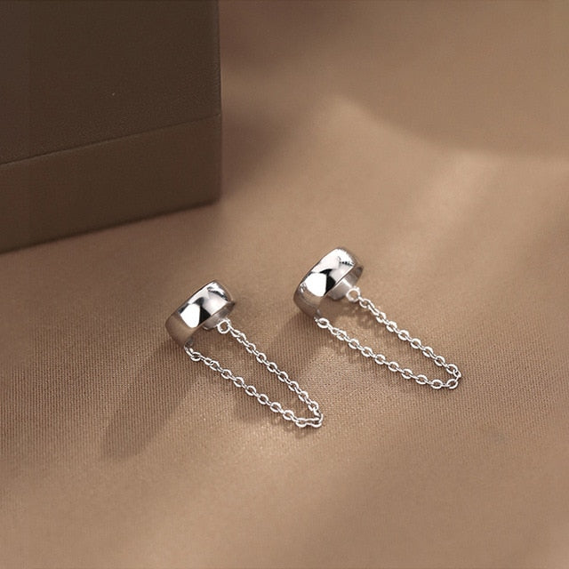 XIYANIKE 925 Sterling Silver French Non-pierced Chain Ear Clip Female Simple Unique Cold Wind Earrings Cool Handmade Couple Gift
