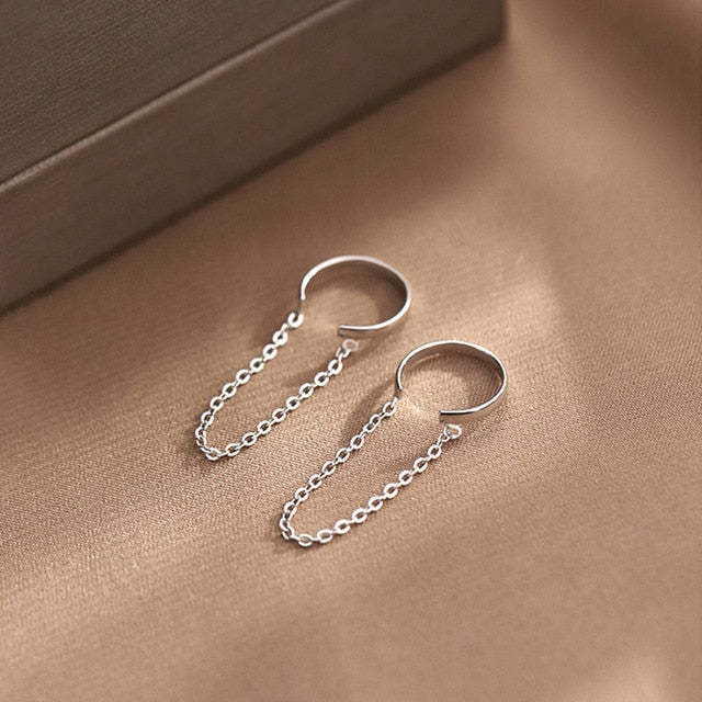 XIYANIKE 925 Sterling Silver French Non-pierced Chain Ear Clip Female Simple Unique Cold Wind Earrings Cool Handmade Couple Gift