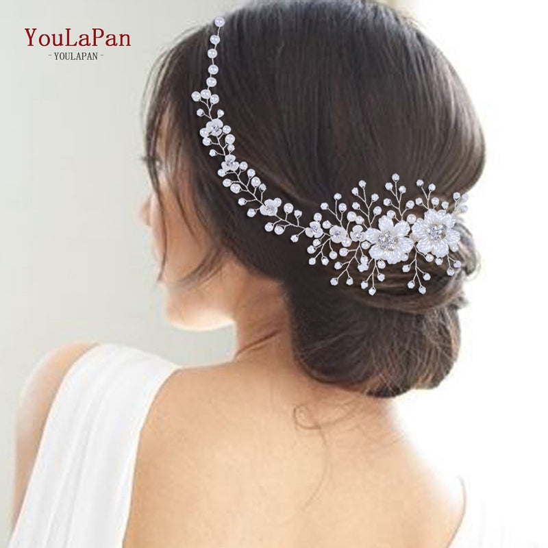 YouLaPan HP295 Flower Headwear Wedding Headband for Bride Crystal Pearls Women Tiara Bridal Headpieces Hair Jewelry Accessories