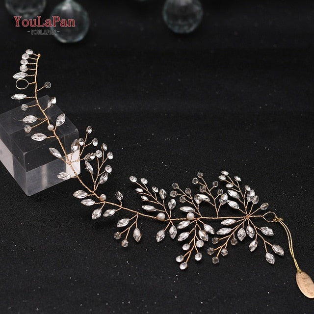 YouLaPan HP295 Flower Headwear Wedding Headband for Bride Crystal Pearls Women Tiara Bridal Headpieces Hair Jewelry Accessories