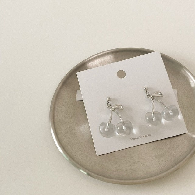 AOMU 2020 New Japan Korean Cherry Fruit Shaped Drop Earrings For Women Sweet Girls Cute Brincos Line Pendientes Jewelry Gifts