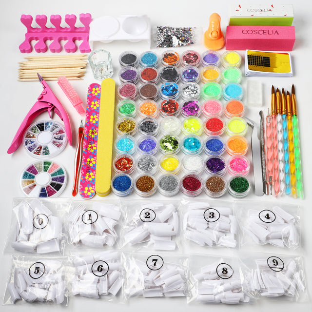 COSCELIA US Warehouse Acrylic Powder Set Nail Tips All For Manicure Tools Brush Nail Kit Professional Set For Nails