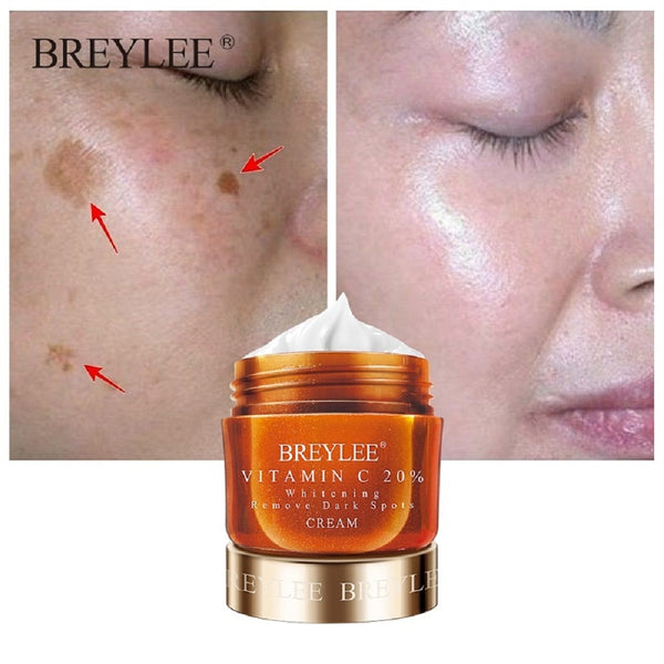 BREYLEE Face Cream Vitamin C 20% Whitening Remove Dark Spots Facial Cream Repair Fade Freckls Melanin Remover Brighten Skin 40g
