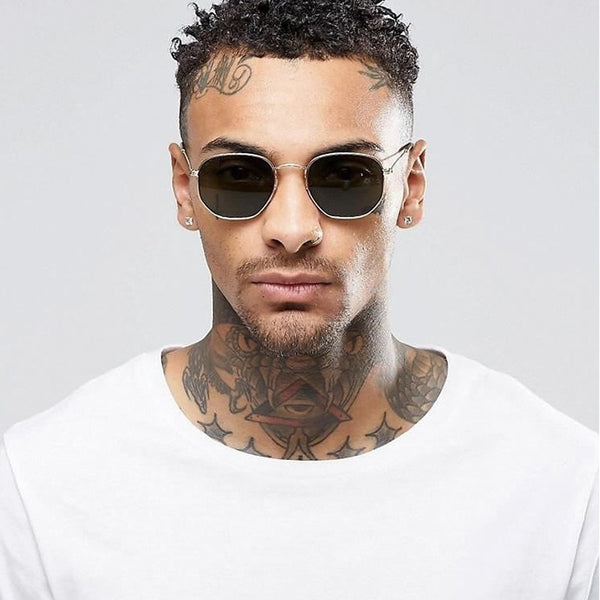 2021 Square Sunglases Men Hexagon Sun glasses Mannen Women Metal Frame Fishing Glasses Gold gray Eyewear lentes de sol hombre