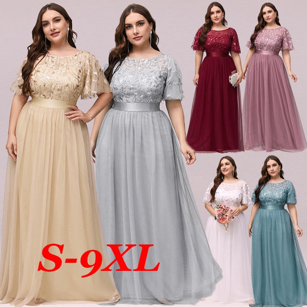 Plus Size Evening Dresses Long Ever Pretty Elegant A Line O Neck Sequin Tulle Formal Party Gown For Wedding Вечерние Платья 2021