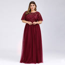 Plus Size Evening Dresses Long Ever Pretty Elegant A Line O Neck Sequin Tulle Formal Party Gown For Wedding Вечерние Платья 2021