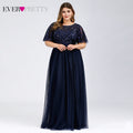 Plus Size Evening Dresses Long Ever Pretty Elegant A Line O Neck Sequin Tulle Formal Party Gown For Wedding Вечерние Платья 2021