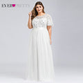 Plus Size Evening Dresses Long Ever Pretty Elegant A Line O Neck Sequin Tulle Formal Party Gown For Wedding Вечерние Платья 2021
