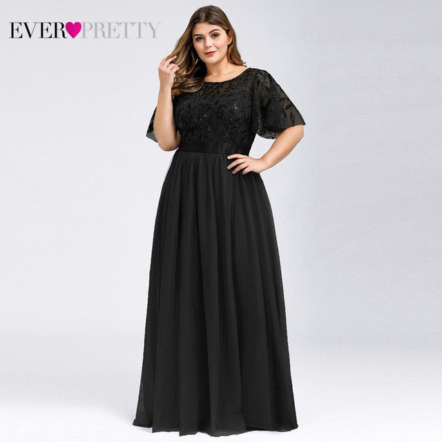 Plus Size Evening Dresses Long Ever Pretty Elegant A Line O Neck Sequin Tulle Formal Party Gown For Wedding Вечерние Платья 2021