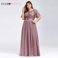Plus Size Evening Dresses Long Ever Pretty Elegant A Line O Neck Sequin Tulle Formal Party Gown For Wedding Вечерние Платья 2021