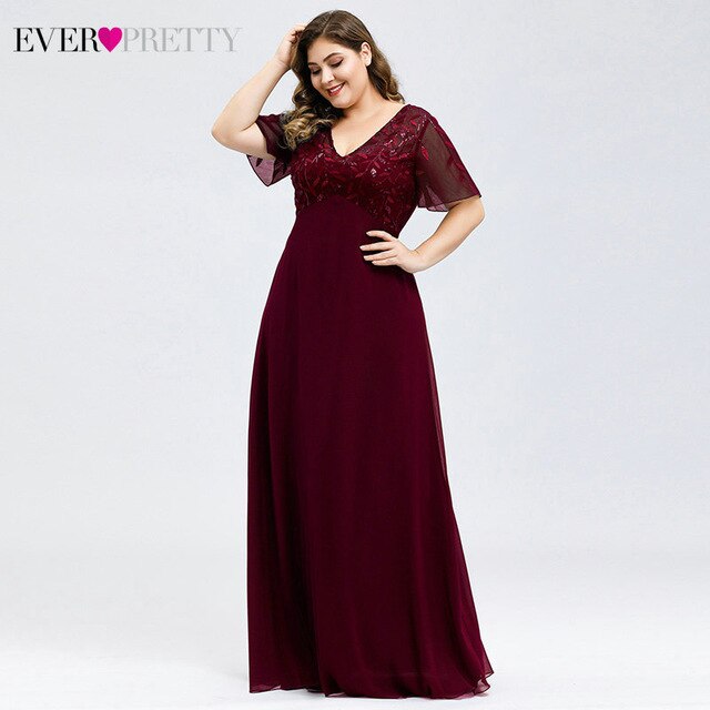 Plus Size Evening Dresses Long Ever Pretty Elegant A Line O Neck Sequin Tulle Formal Party Gown For Wedding Вечерние Платья 2021