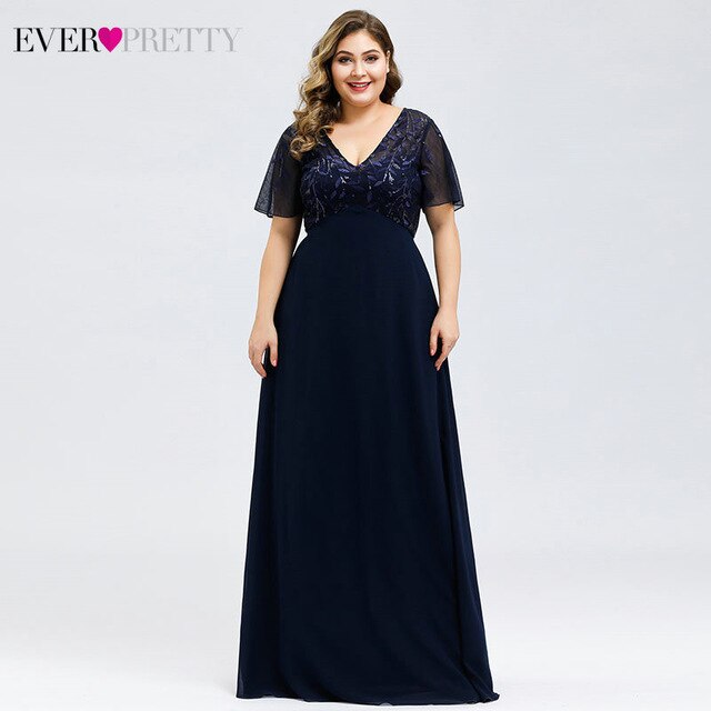 Plus Size Evening Dresses Long Ever Pretty Elegant A Line O Neck Sequin Tulle Formal Party Gown For Wedding Вечерние Платья 2021