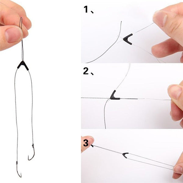 New Wholesale 50pcs Double Hooks Contactor Device Fishing Line Space Bifurcation Eight Type Space Bean Line Swivel Tying Tool