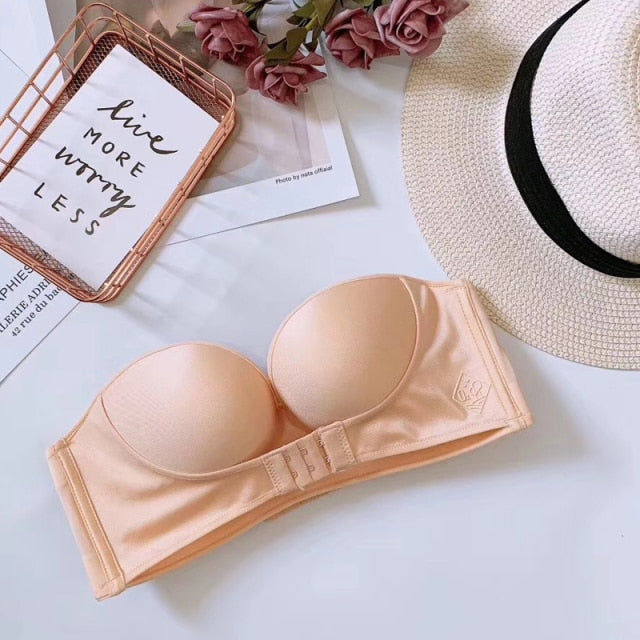 Women Sexy Push Up Strapless Bra Lingerie Backless Invisible Brassiere Seamless 1/2 Cup Bralette Underwear for Wedding Dress