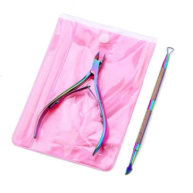 Nail Art Exfoliating Tools Set Nail File Cuticle Nipper Tool Spoon Pusher Remover Cutter Clipper Trimmer Scissors Manicure Tool