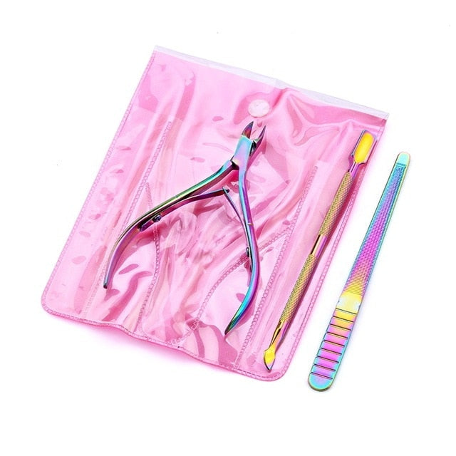 Nail Art Exfoliating Tools Set Nail File Cuticle Nipper Tool Spoon Pusher Remover Cutter Clipper Trimmer Scissors Manicure Tool