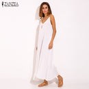 Vestidos 2021 Summer ZANZEA Women  Strapless Sexy V Neck Sleeveless Dress Casual Loose Long Maxi Solid Dress White Oversized