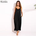 Vestidos 2021 Summer ZANZEA Women  Strapless Sexy V Neck Sleeveless Dress Casual Loose Long Maxi Solid Dress White Oversized