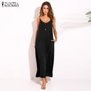 Vestidos 2021 Summer ZANZEA Women  Strapless Sexy V Neck Sleeveless Dress Casual Loose Long Maxi Solid Dress White Oversized