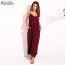 Vestidos 2021 Summer ZANZEA Women  Strapless Sexy V Neck Sleeveless Dress Casual Loose Long Maxi Solid Dress White Oversized