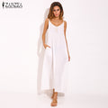 Vestidos 2021 Summer ZANZEA Women  Strapless Sexy V Neck Sleeveless Dress Casual Loose Long Maxi Solid Dress White Oversized