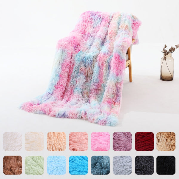Fluffy Long Plush Throw Blanket Super Soft Double-sided Bedspread Blanket Shaggy Shawl Blanket for Adults Children