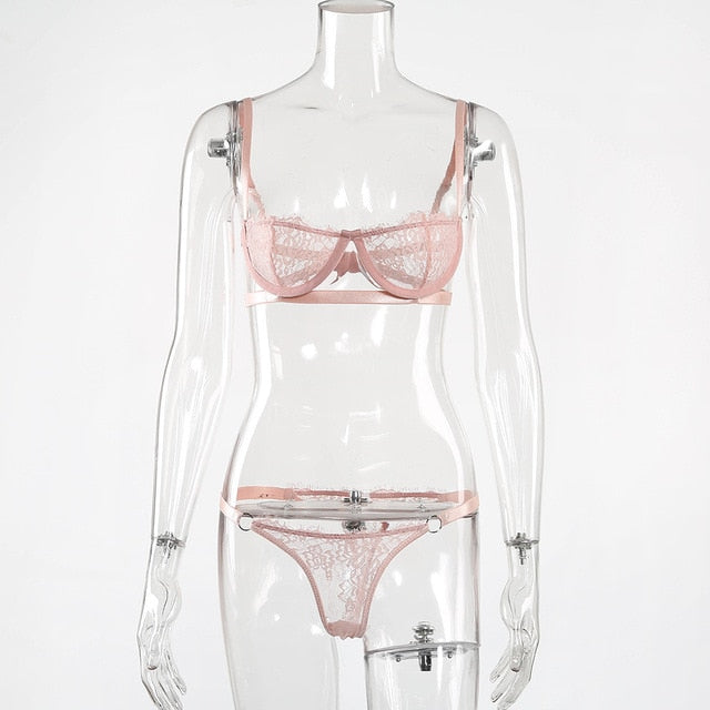 Yimunancy 2-Piece Lace Bra Set 14 Colors Women Floral Transparent Bra Underwire + Panty Lingerie Set Fashion Sexy Underwear