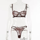 Yimunancy 2-Piece Lace Bra Set 14 Colors Women Floral Transparent Bra Underwire + Panty Lingerie Set Fashion Sexy Underwear