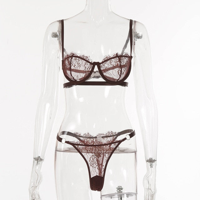 Yimunancy 2-Piece Lace Bra Set 14 Colors Women Floral Transparent Bra Underwire + Panty Lingerie Set Fashion Sexy Underwear