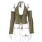 2020 Backless Halter Ribbed Tie Front Top Women Long Sleeve Hollow Out Lace Up T Shirts Patchwork Sexy Bodycon Y2K Crop Top