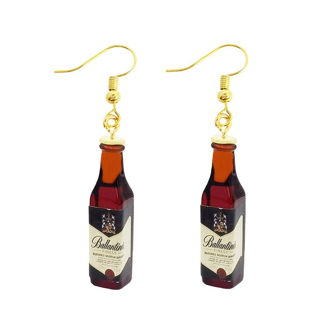 30 Style Cute Bottle Earrings Girls Women Dangle Jewelry Gift Lovely Cola Vodka Whisky Beer Red Wine New Interesting Fashion