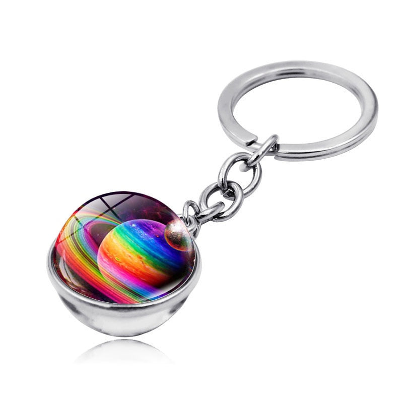 Univers Planet Keychain Galaxy Nebula Space Glass Cabochon Key Chain Glass Ball Keyring Solar System Jewelry For Men For Women