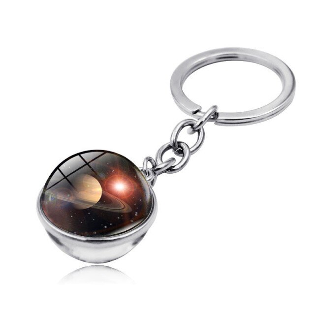 Univers Planet Keychain Galaxy Nebula Space Glass Cabochon Key Chain Glass Ball Keyring Solar System Jewelry For Men For Women