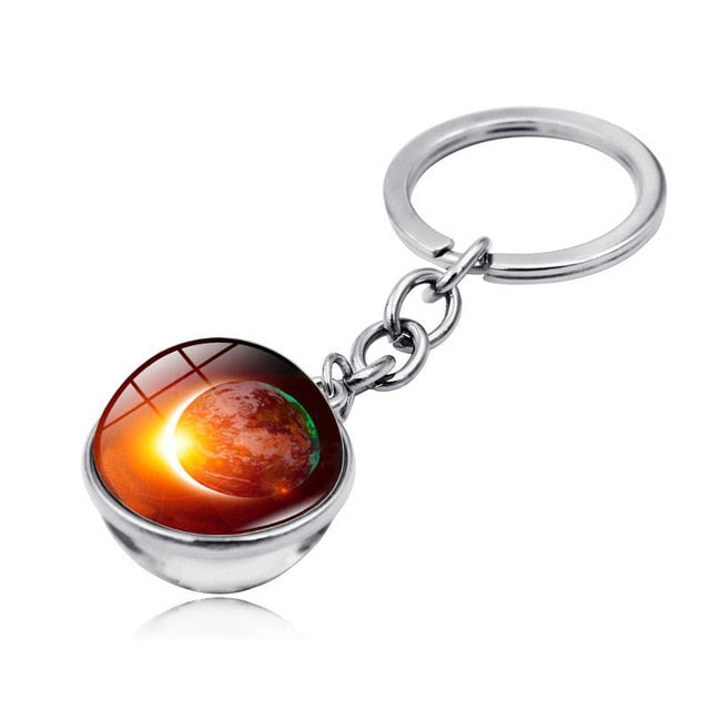 Univers Planet Keychain Galaxy Nebula Space Glass Cabochon Key Chain Glass Ball Keyring Solar System Jewelry For Men For Women