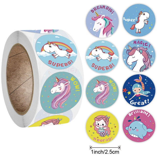 Encouragement Reward Stickers Unicorn Mermaid 18 Designs for Kids School Kindergarten Teachers Children Scrapbooking  Game Toy