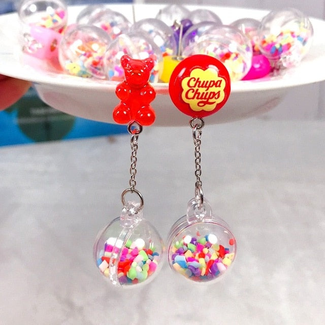 1Pair Stud Earring Multicolours Gummy Bear  Resin Candy Charms With Ball  Fashion Jewelry Gift