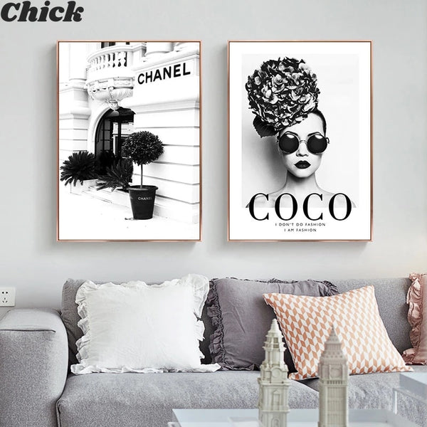 Fashion Flower Woman Poster And Print Coco Quotes Wall Art Canvas Painting Black White Vogue Pictures For Living Room Home Decor