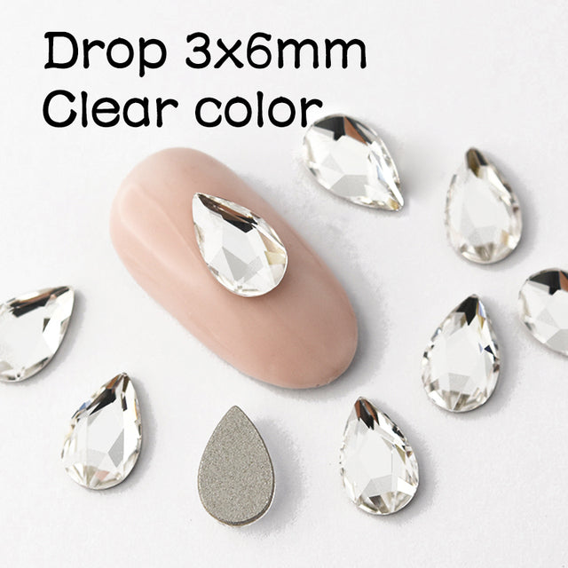 20 pcs Crystal AB Teardrop Nail Crystals Stones Drop Shape Flat Back Rhinestones For Glass 3D Nails Design Art Decorations