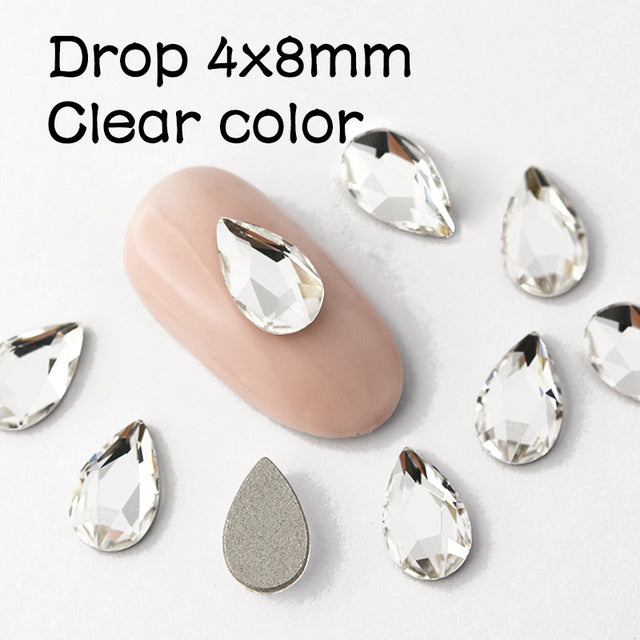 20 pcs Crystal AB Teardrop Nail Crystals Stones Drop Shape Flat Back Rhinestones For Glass 3D Nails Design Art Decorations