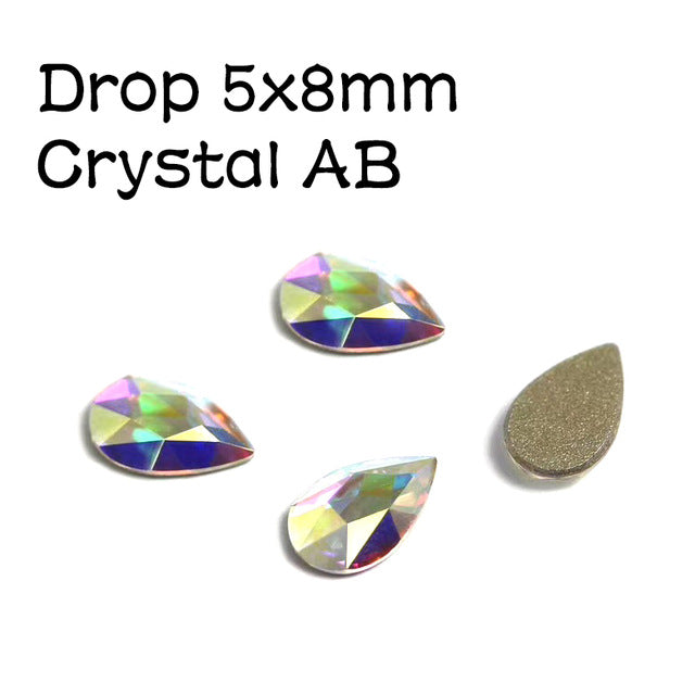 20 pcs Crystal AB Teardrop Nail Crystals Stones Drop Shape Flat Back Rhinestones For Glass 3D Nails Design Art Decorations