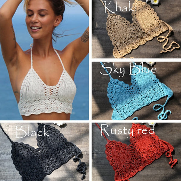 2021 New Triangle Bikini Top Woman Hollow Out Swimsuit Crochet Black Bikini Top Sexy Swimming Bra Large Female Swimwear S M L XL