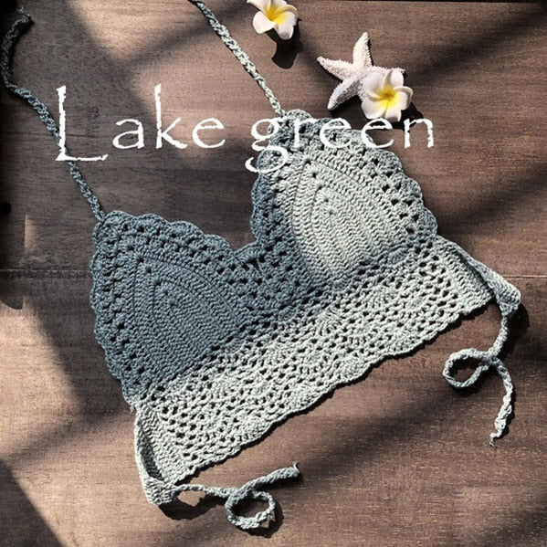 2021 New Triangle Bikini Top Woman Hollow Out Swimsuit Crochet Black Bikini Top Sexy Swimming Bra Large Female Swimwear S M L XL