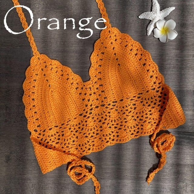 2021 New Triangle Bikini Top Woman Hollow Out Swimsuit Crochet Black Bikini Top Sexy Swimming Bra Large Female Swimwear S M L XL
