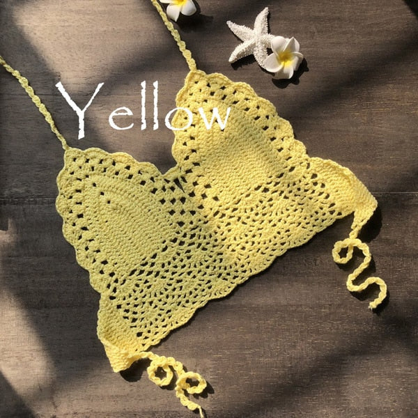 2021 New Triangle Bikini Top Woman Hollow Out Swimsuit Crochet Black Bikini Top Sexy Swimming Bra Large Female Swimwear S M L XL