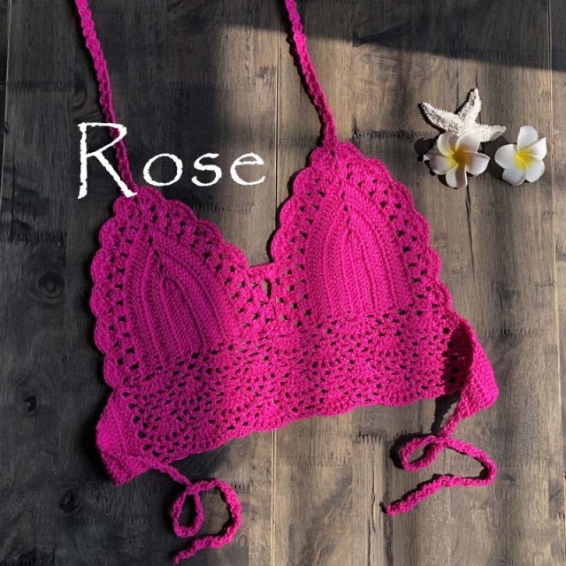 2021 New Triangle Bikini Top Woman Hollow Out Swimsuit Crochet Black Bikini Top Sexy Swimming Bra Large Female Swimwear S M L XL