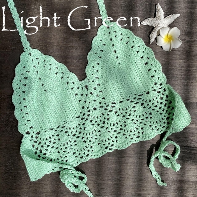 2021 New Triangle Bikini Top Woman Hollow Out Swimsuit Crochet Black Bikini Top Sexy Swimming Bra Large Female Swimwear S M L XL