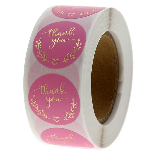 50pcs Round Pink Business Label Stickers Paper Cute Thank You Stickers for Baking Packaging Seal Labels Stationery Stickers