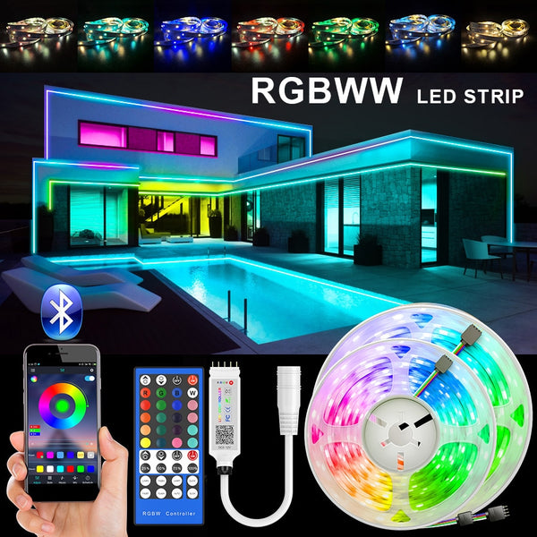 RGBWW LED Strip Light SMD 5050 10M 5M LED Lights Waterproof DC12V RGB Led tape diode ribbon Flexible APP Phone Control+adapter