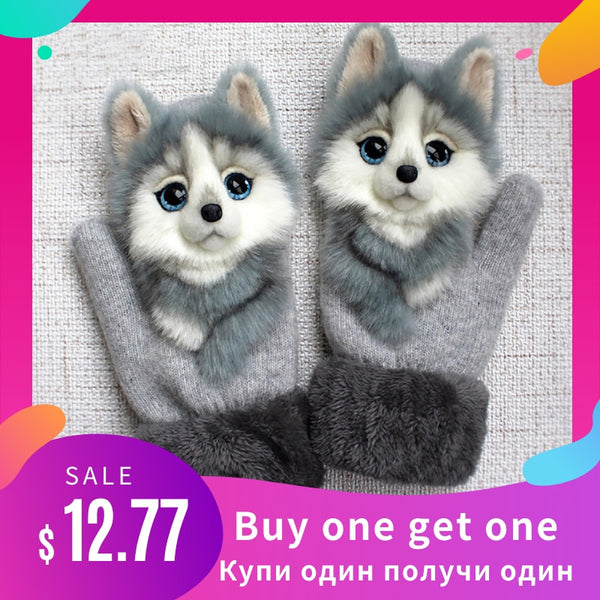 Women Winter Gloves Ladies Girls Outdoor Thick 3D Cartoon Cat Warm Mittens Thicken Men And Women Gloves Christmas Gifts